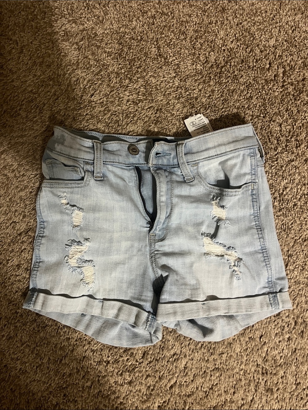 Hollister Light Blue Distressed Rolled-Hem Denim Shorts
